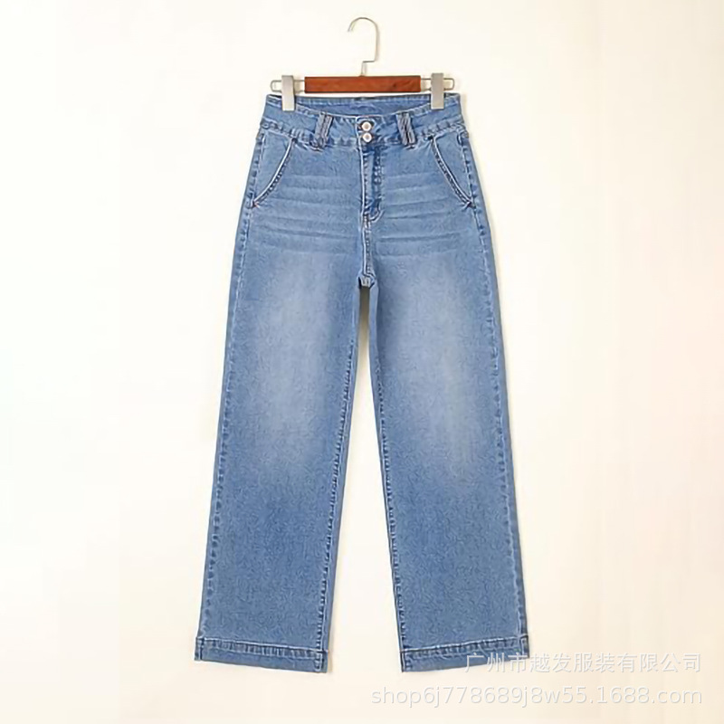 欧美跨境外贸新款亚马逊2025春季新款蓝色水洗直筒气质牛仔裤女装详情21