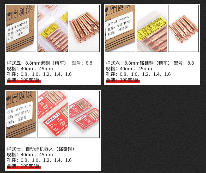 二保焊枪用导电咀M6丝扣 气保焊机精车铬锆铜 紫铜导电咀详情11