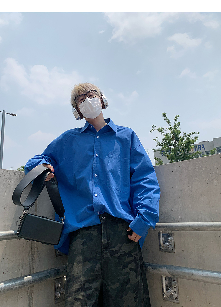 简恒薄款纯棉纯色衬衫男士长袖宽松防晒外套秋季痞帅日系休闲衬衣 pic 17