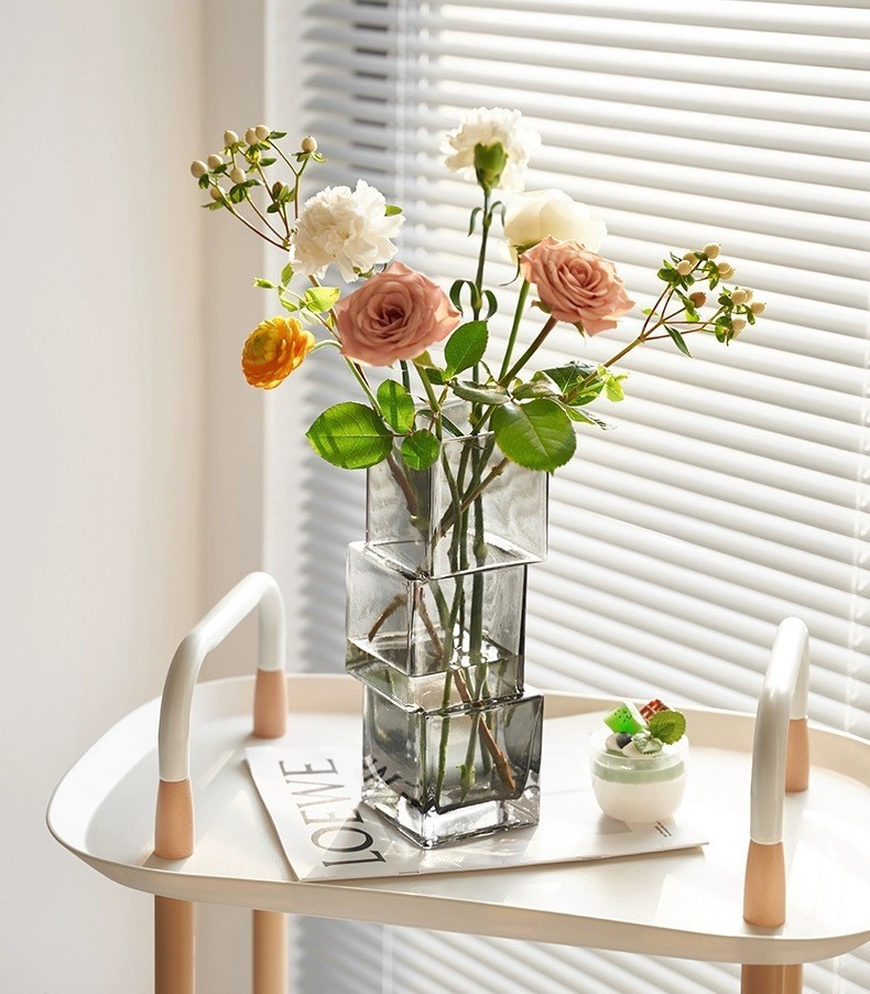 欧式轻奢简约错位透明玻璃高级感花瓶家用水培客厅桌面摆件ins风详情17