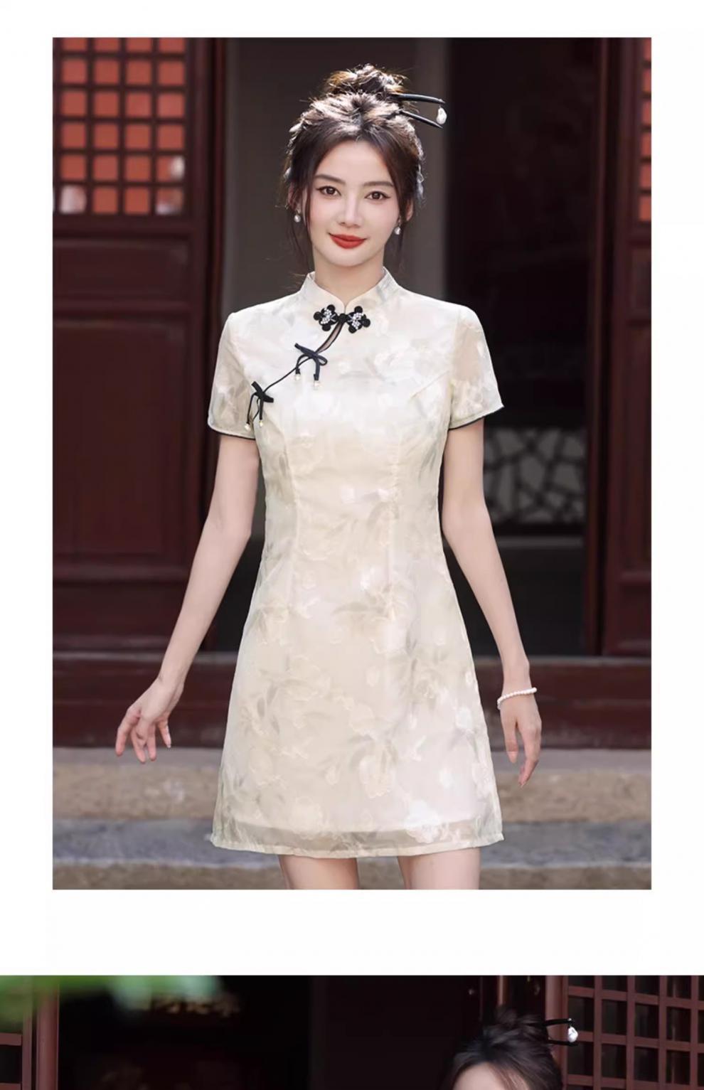 New Chinese-style printed dress for petite women in summer 2024, improved cheongsam short skirt pic 5