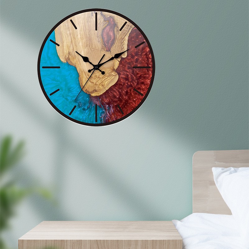 New Chinese-style, simple acrylic wall clock with wood grain texture, living room decoration wall clock, fashionable and silent clock pic 5
