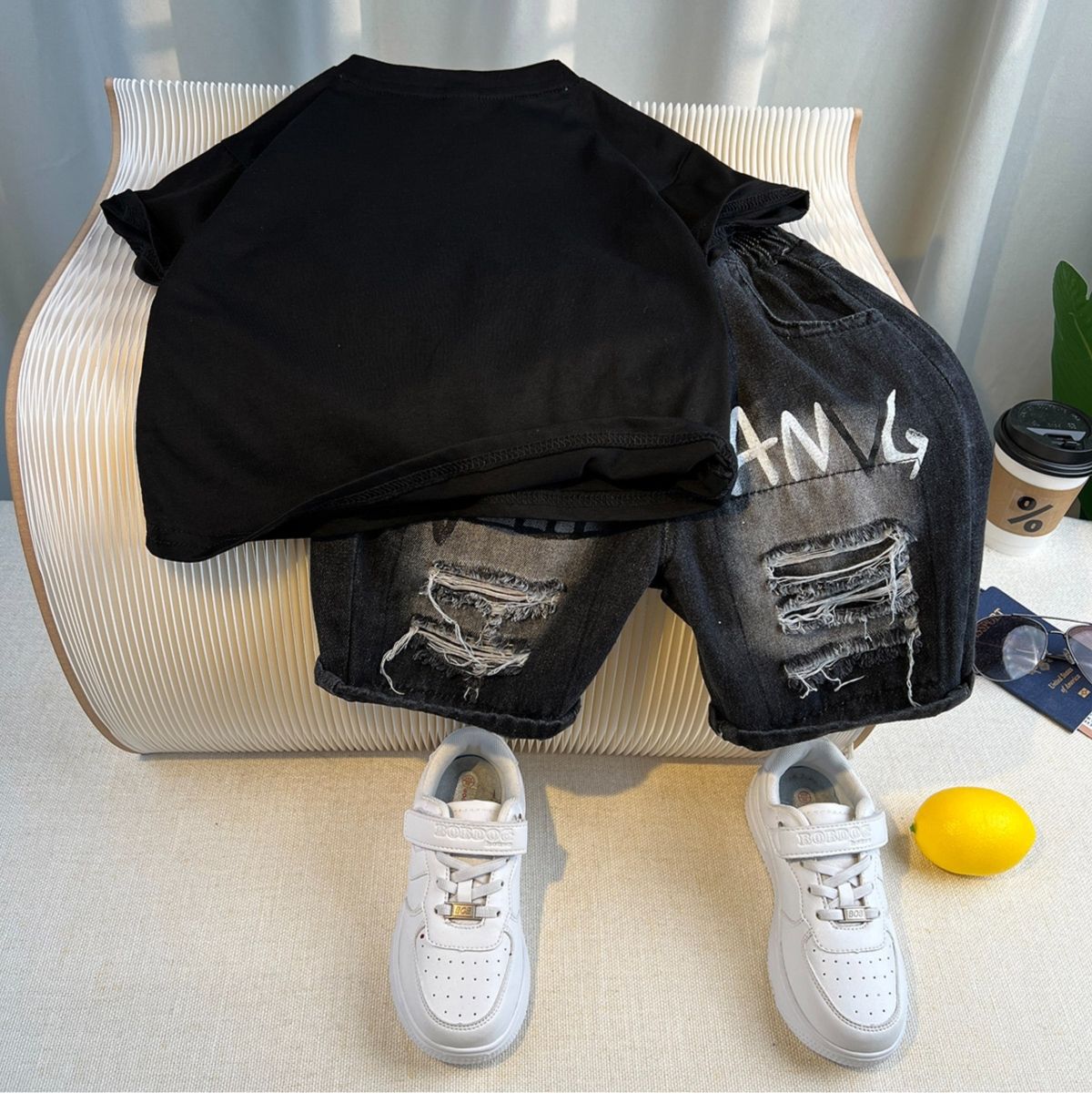 儿童套装男童夏装2025新款痞帅男孩短袖T恤两件套宝宝夏季衣服薄详情11