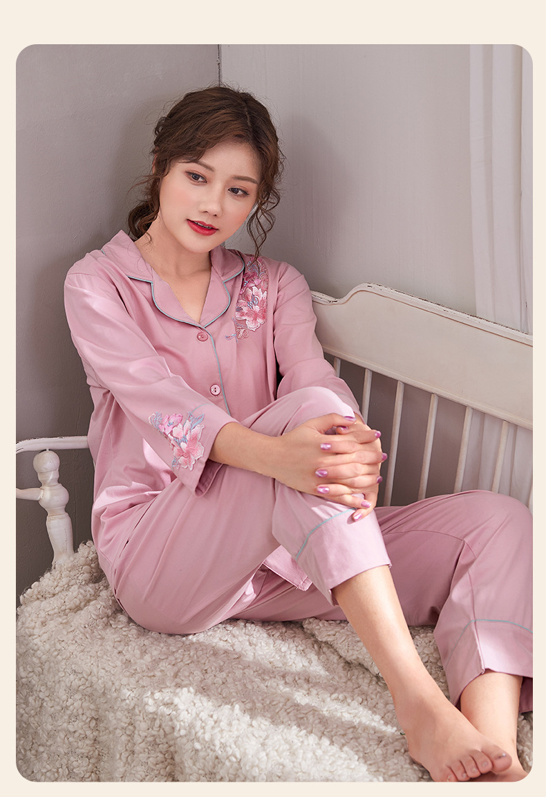 睡衣女士春秋款拉架爽棉长袖家居服秋纯棉中年妈妈可外穿大码套装详情12