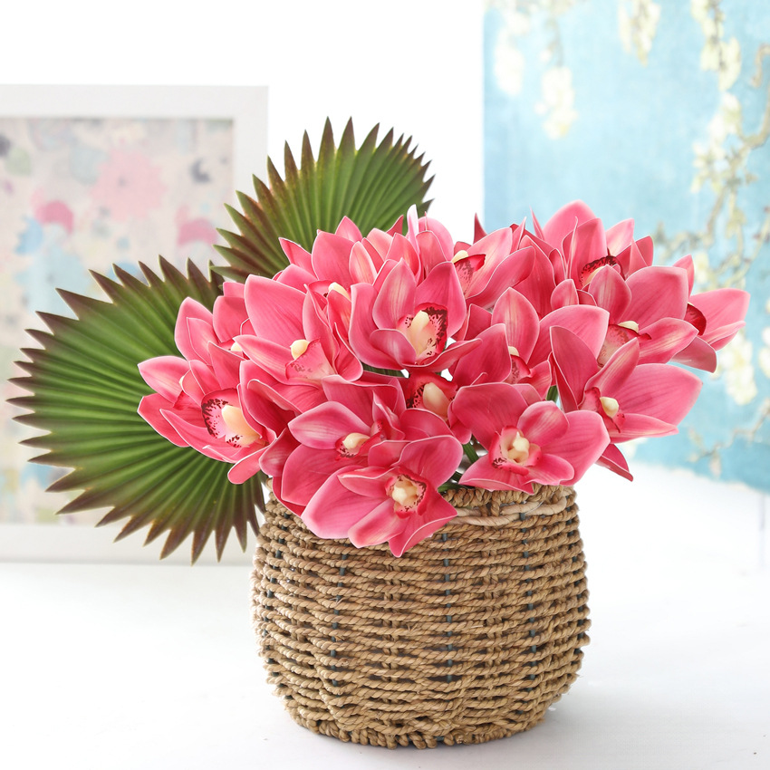 Hui LAN Flower Art: 6-head 3D printed hand-held fabric orchid bouquet, wedding decoration, hand-held bouquet, home simulation flower art, simulation plant orchid flower accessories pic 5
