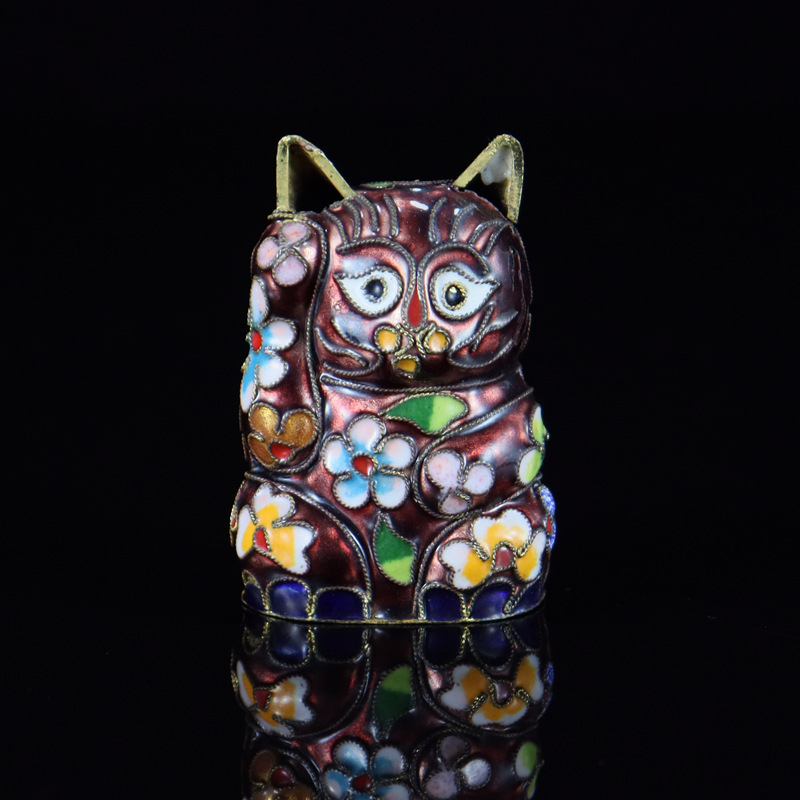 Beijing Cloisonne vintage cultural collectibles, small decorative items, copper body, cloisonne enamel filigree, silver blue small money cat pic 5