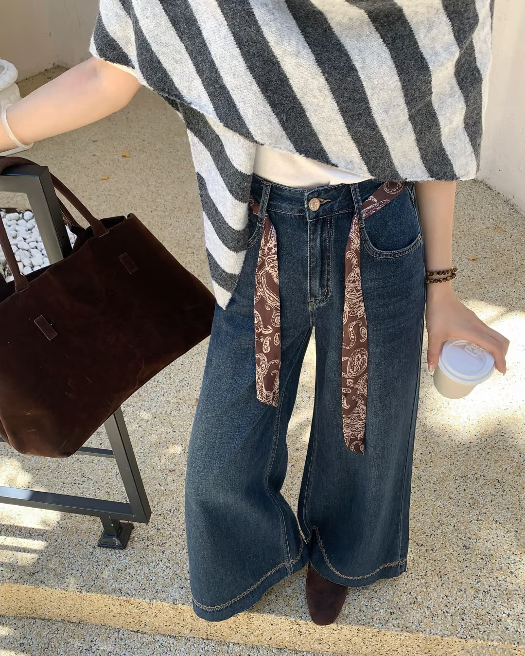 复古高腰阔腿牛仔裤女夏季深蓝色水洗宽松显瘦垂感休闲大筒拖地裤详情8