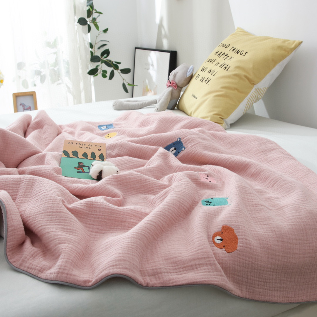 Summer pure cotton double-layer gauze air-conditioned quilt for newborns, washed and embroidered baby summer quilt pic 22