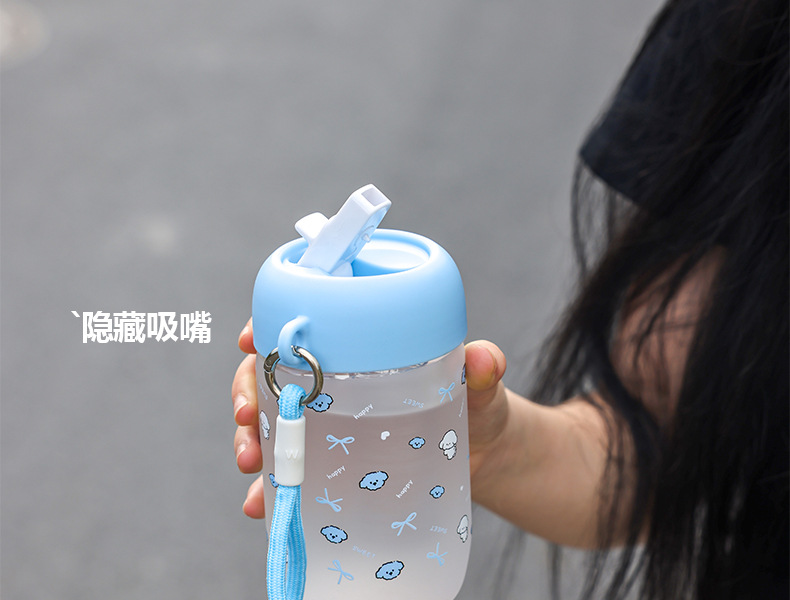 Cute Rabbit Master. Original InS-style glass water cup with heat-resistant cup sleeve and double-drinking straw. Ins-style heat-resistant water cup pic 9