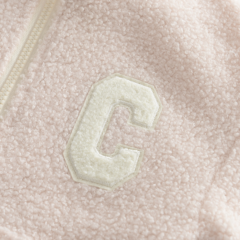 秋冬季temu新款韩版女童简约套装字母羊羔绒高领外套长裤两件套详情5