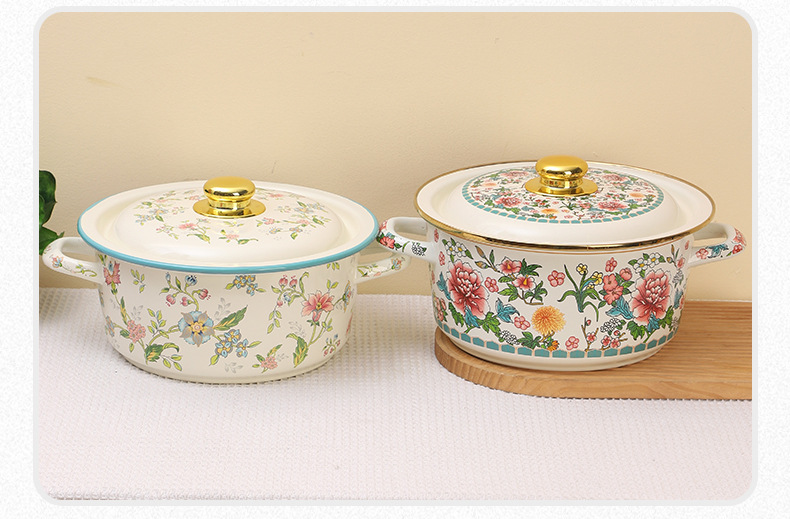 土耳其炖锅珐琅搪瓷鸟语花香搪瓷双耳炖锅汤锅加厚搪瓷盆批发详情13