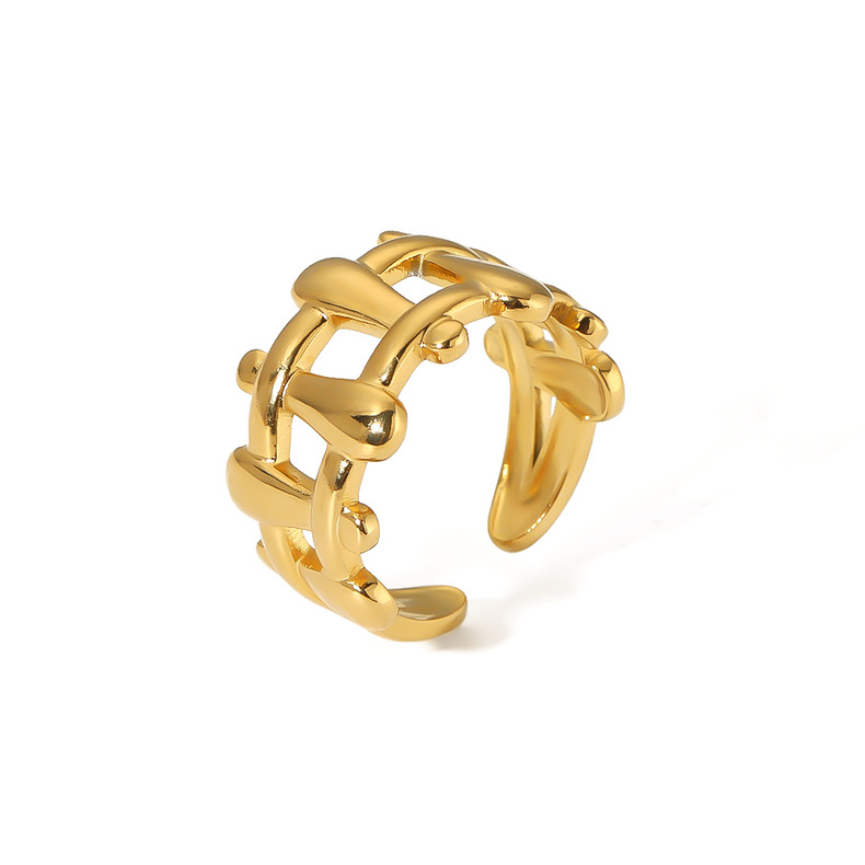 Cross-border simple ins style leaf geometric hollowed-out flower 18k gold-plated serpentine high-end multi-layer titanium steel ring for women pic 20