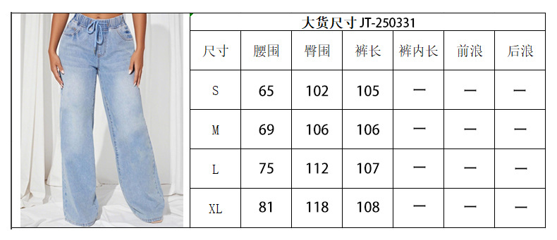 亚马逊欧美加大码女士高腰修身宽松直筒牛仔长裤爆款直筒阔腿裤详情1