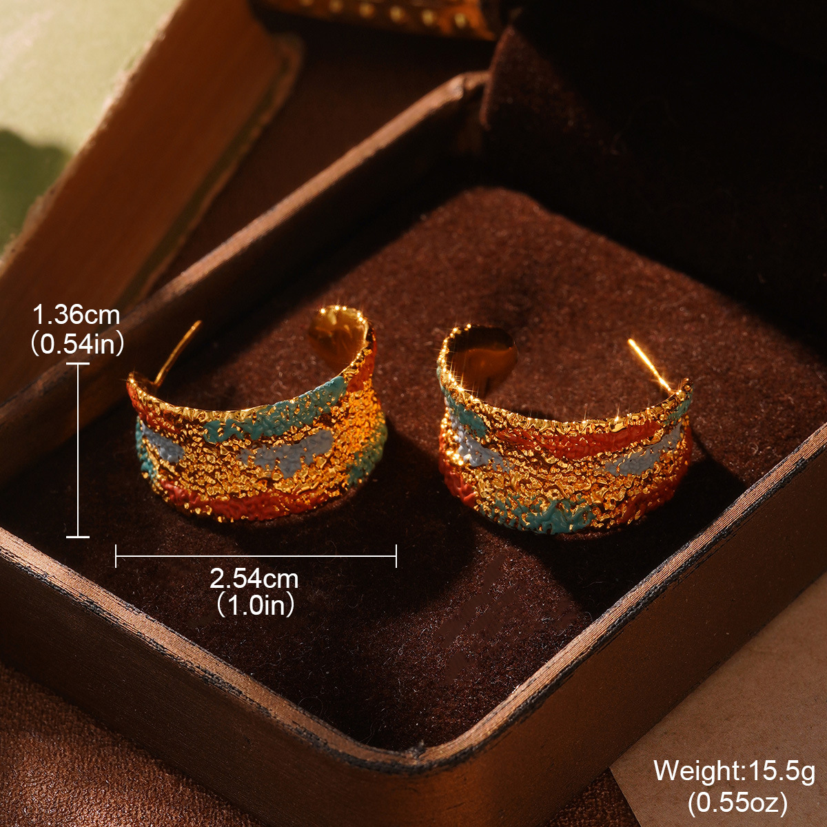 中古彩绘系列珐琅耳饰女简约几何耳坠ins风褶皱复古银针饰品批发详情28