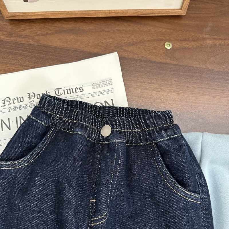 格子边儿童卷边春秋装牛仔裤男童直筒裤子宝宝女童中小童休闲裤潮详情14