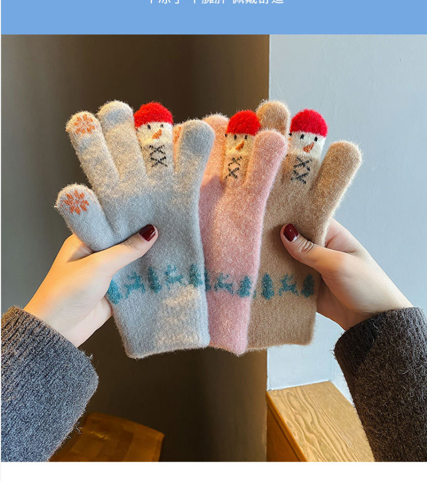 毛线手套女冬季可爱雪人针织可触屏加厚保暖骑行车五指冬天防寒棉详情4