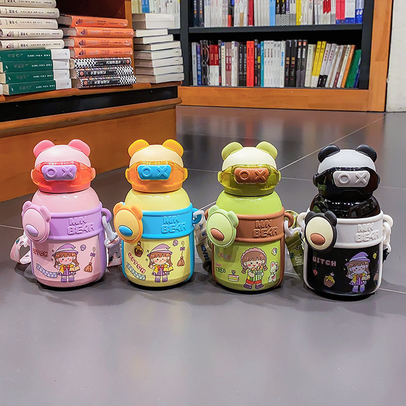 大容量316不锈钢保温杯可爱卡通大肚杯带提绳便携带吸管儿童杯子详情1