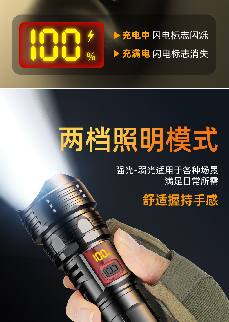 高亮度超亮手电筒强光充电户外激光家用迷你便携耐用多功能长续航详情14