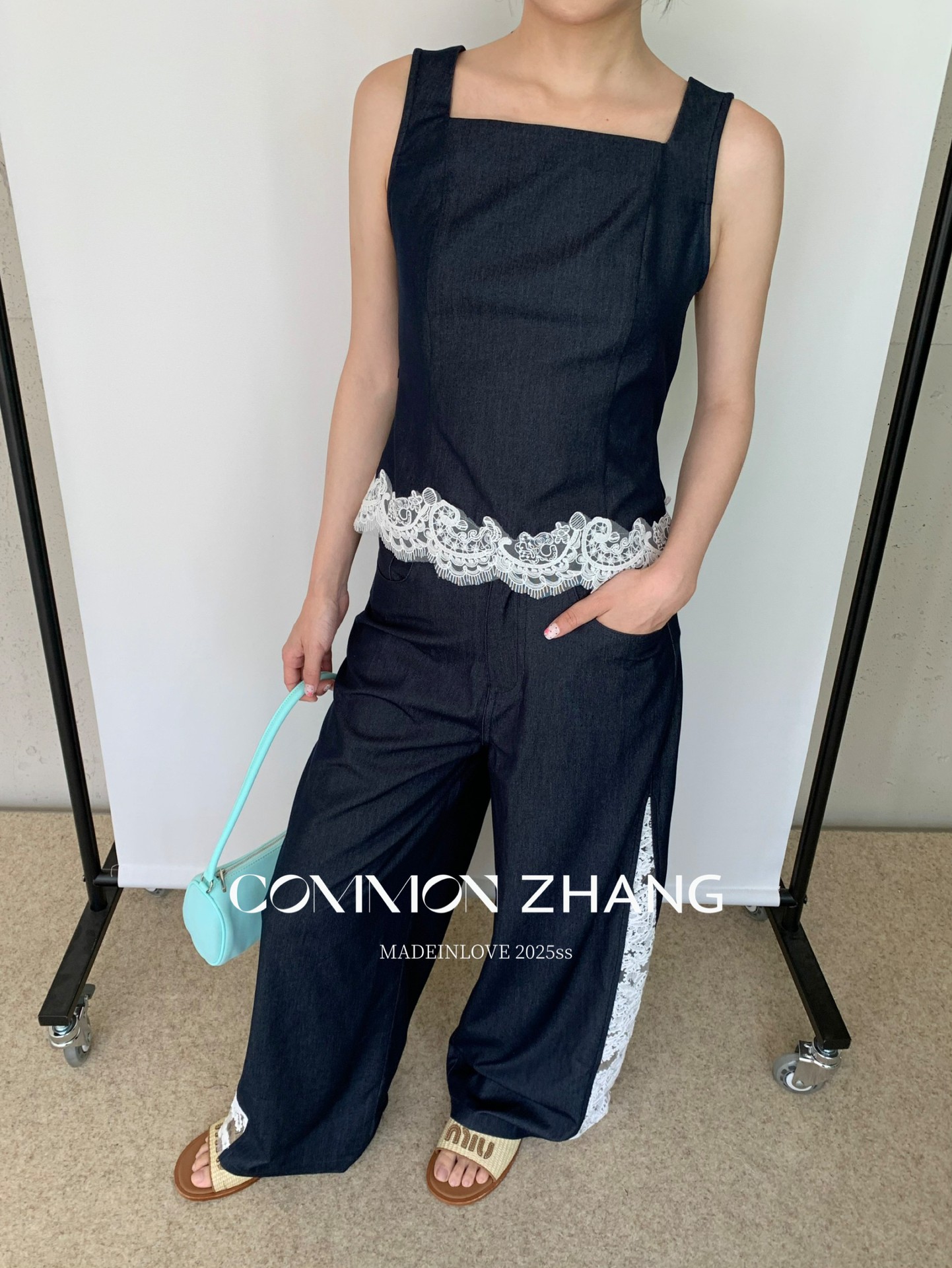 CZ ZHANG Summer French niche lace patchwork with cutout texture, low-waisted wide-leg drape casual pants B24032 pic 14