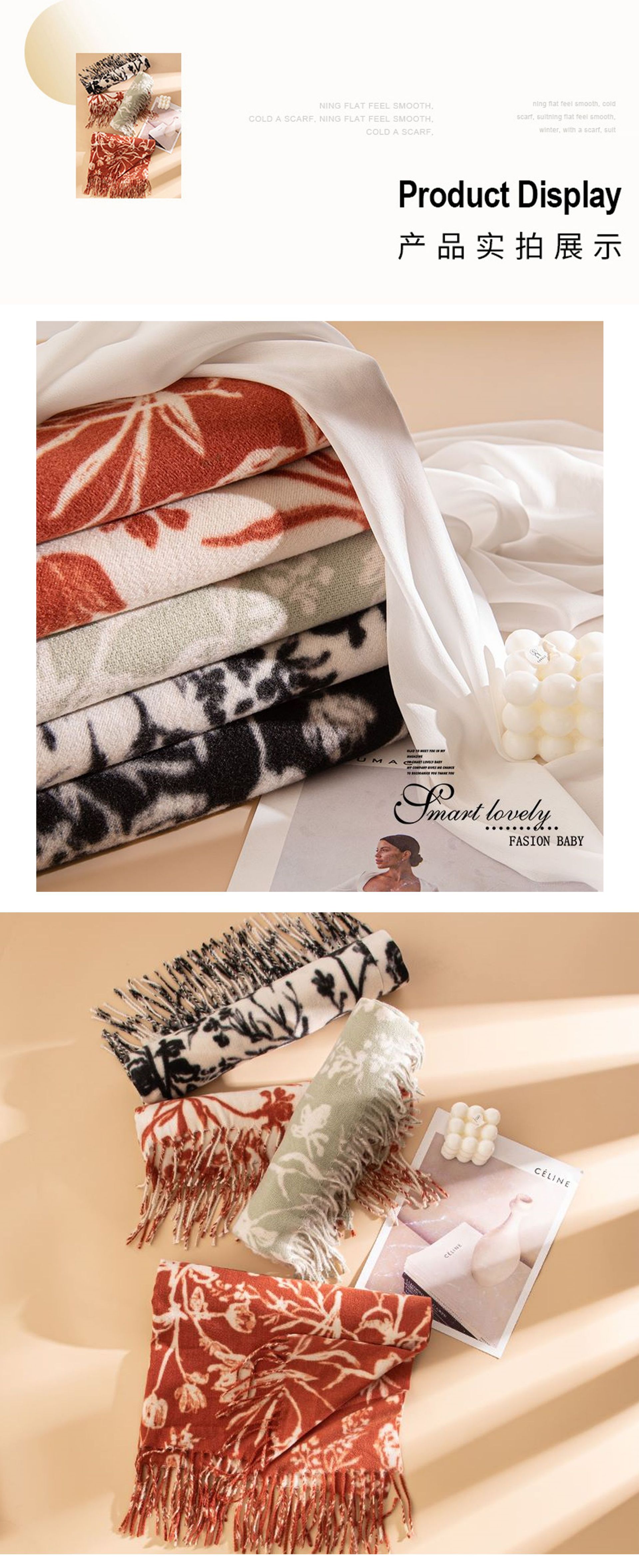 跨境2025秋冬新款韩版甜妹风印花围巾女保暖加厚仿羊绒网红款围脖详情16