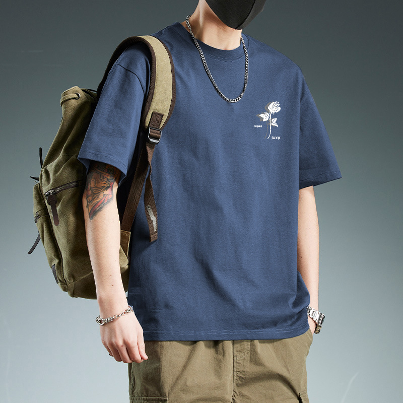 短袖t恤男2025夏季新款潮牌衣服纯棉白体恤上衣宽松圆领半袖男款详情10