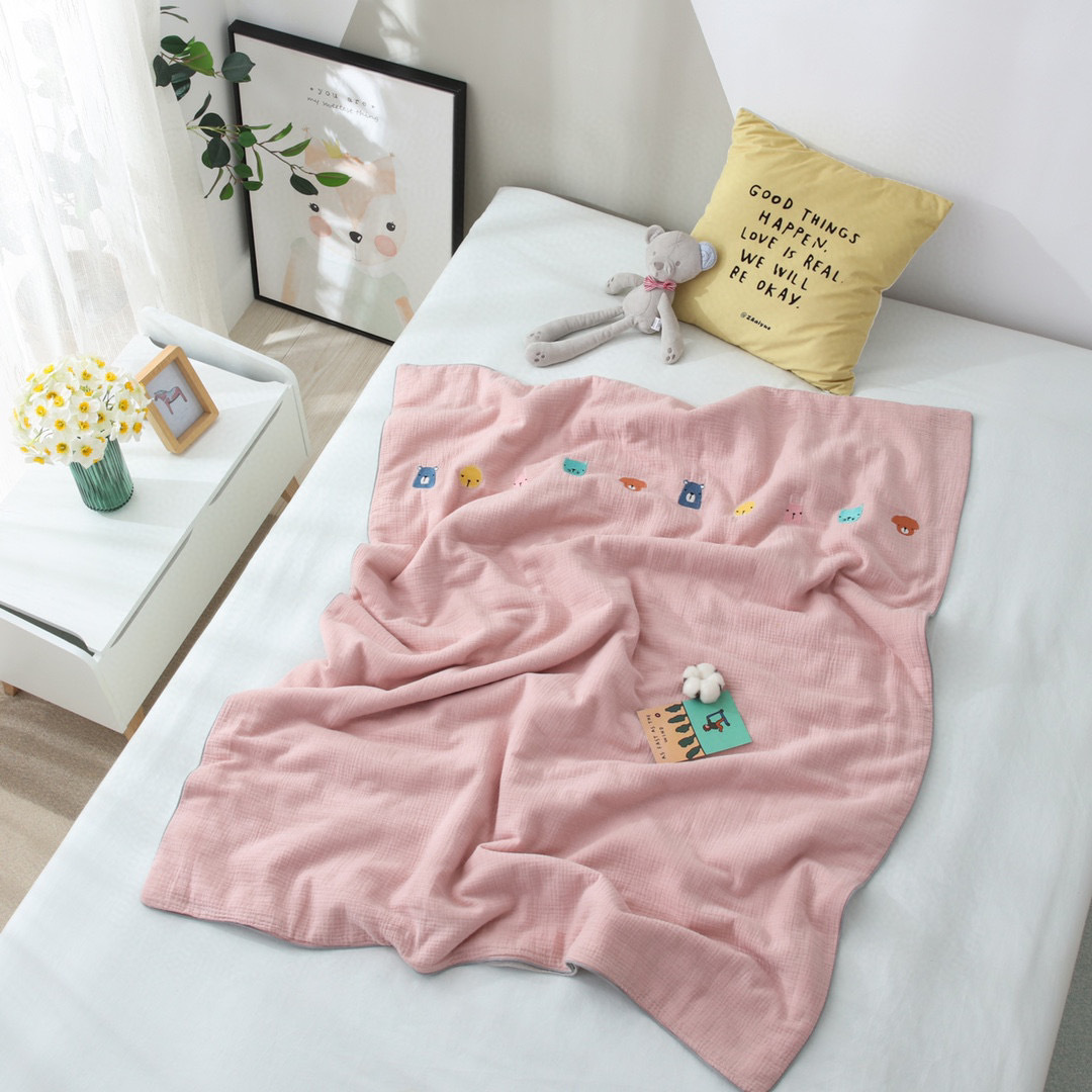 Summer pure cotton double-layer gauze air-conditioned quilt for newborns, washed and embroidered baby summer quilt pic 20