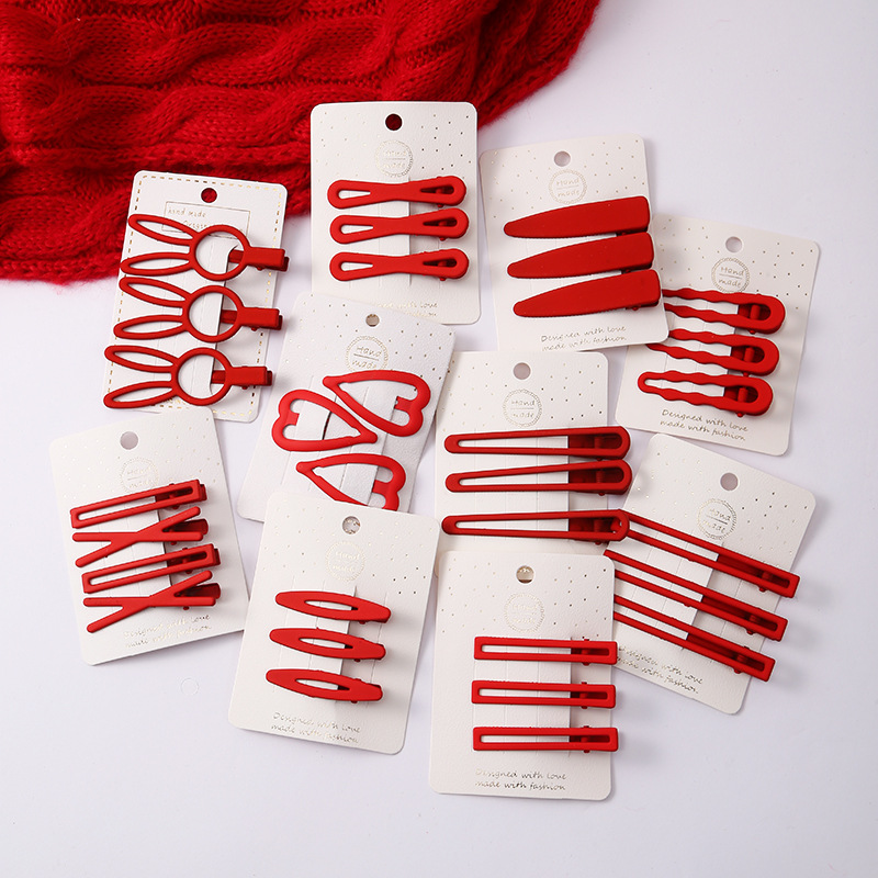 韩国网红发饰 经典红色鸭嘴夹 时尚百搭刘海碎发边夹 发卡可批发 发夹潮流款详情1