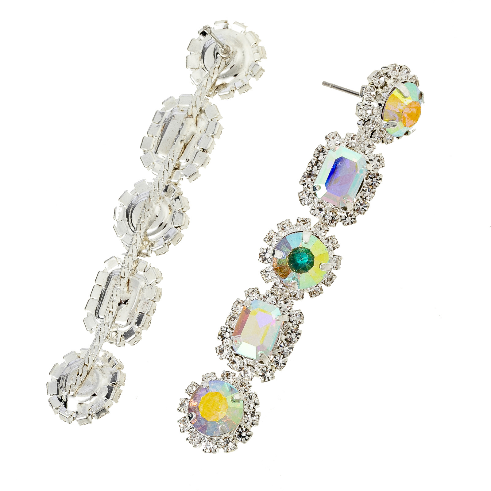 European and American luxury square colored diamond Earrings, retro and high-end diamond-encrusted earrings, long cross-border accessories for women, Earrings wholesale of earrings and accessories pic 10