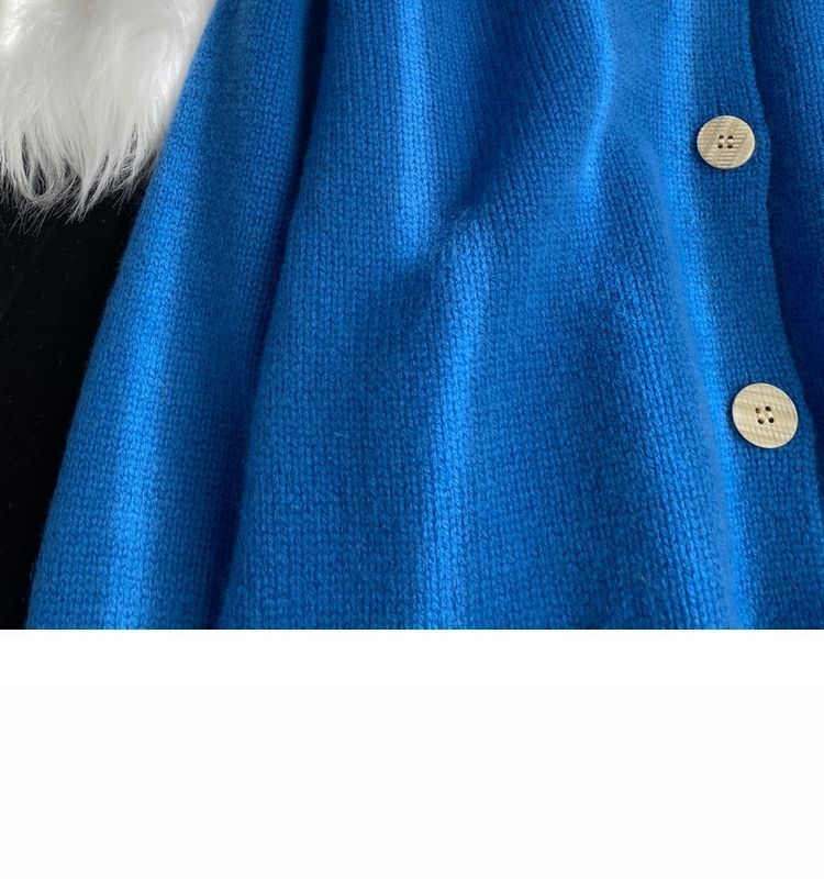 Sanlida Dikailin blue knitted cardigan sweater jacket for women's early spring, with a unique design sense and blue lantern sleeves pic 23