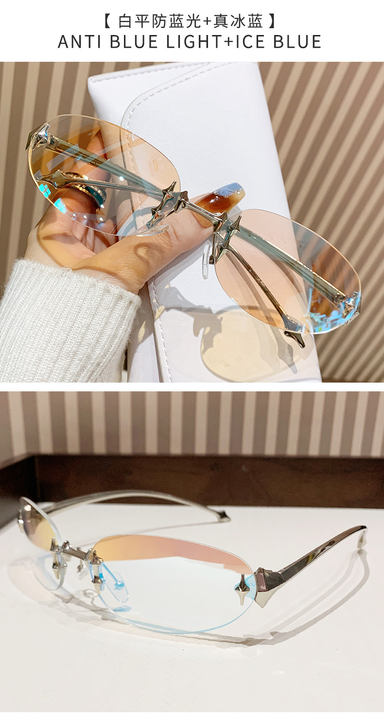 欧美无框椭圆复古高级感墨镜Y2K辣妹个性户外防晒星星跨境墨镜女详情11