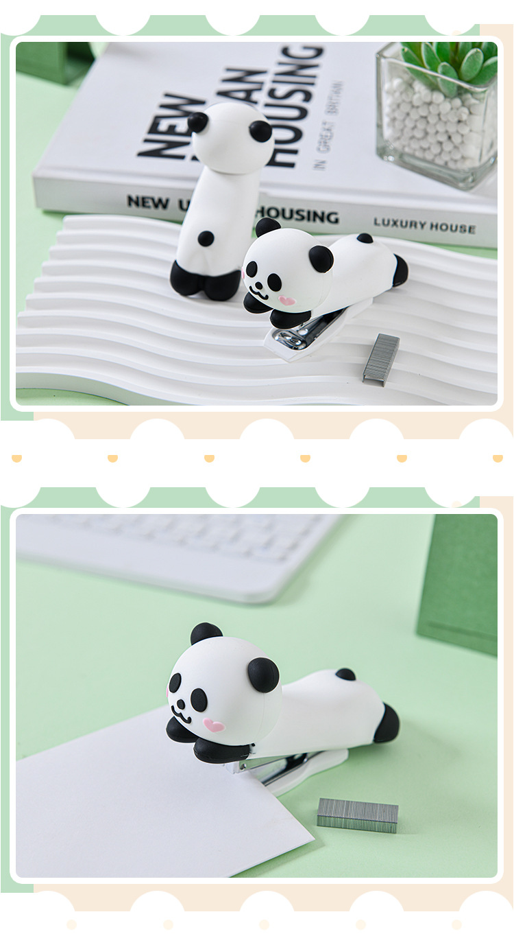 熊猫宝宝订书机可爱卡通造型创意装订机学生文具轻松便携订书器详情12