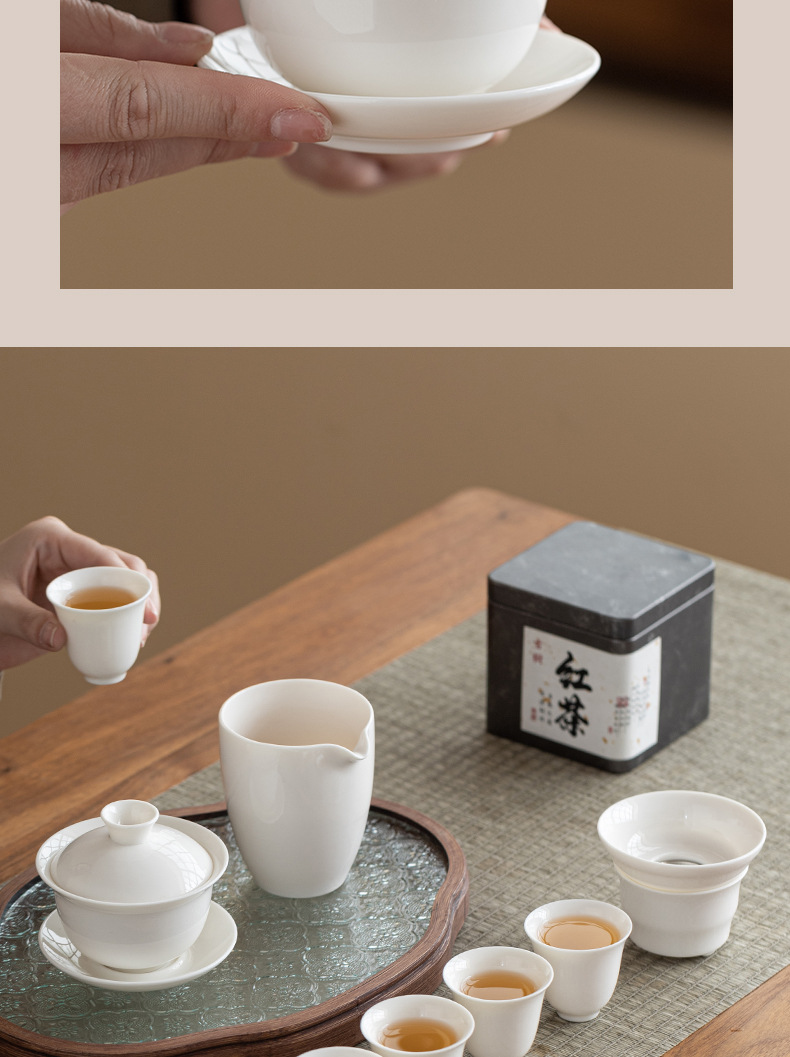 A high-end household Dehua Gongfu tea set gift box set with a printed logo pic 5
