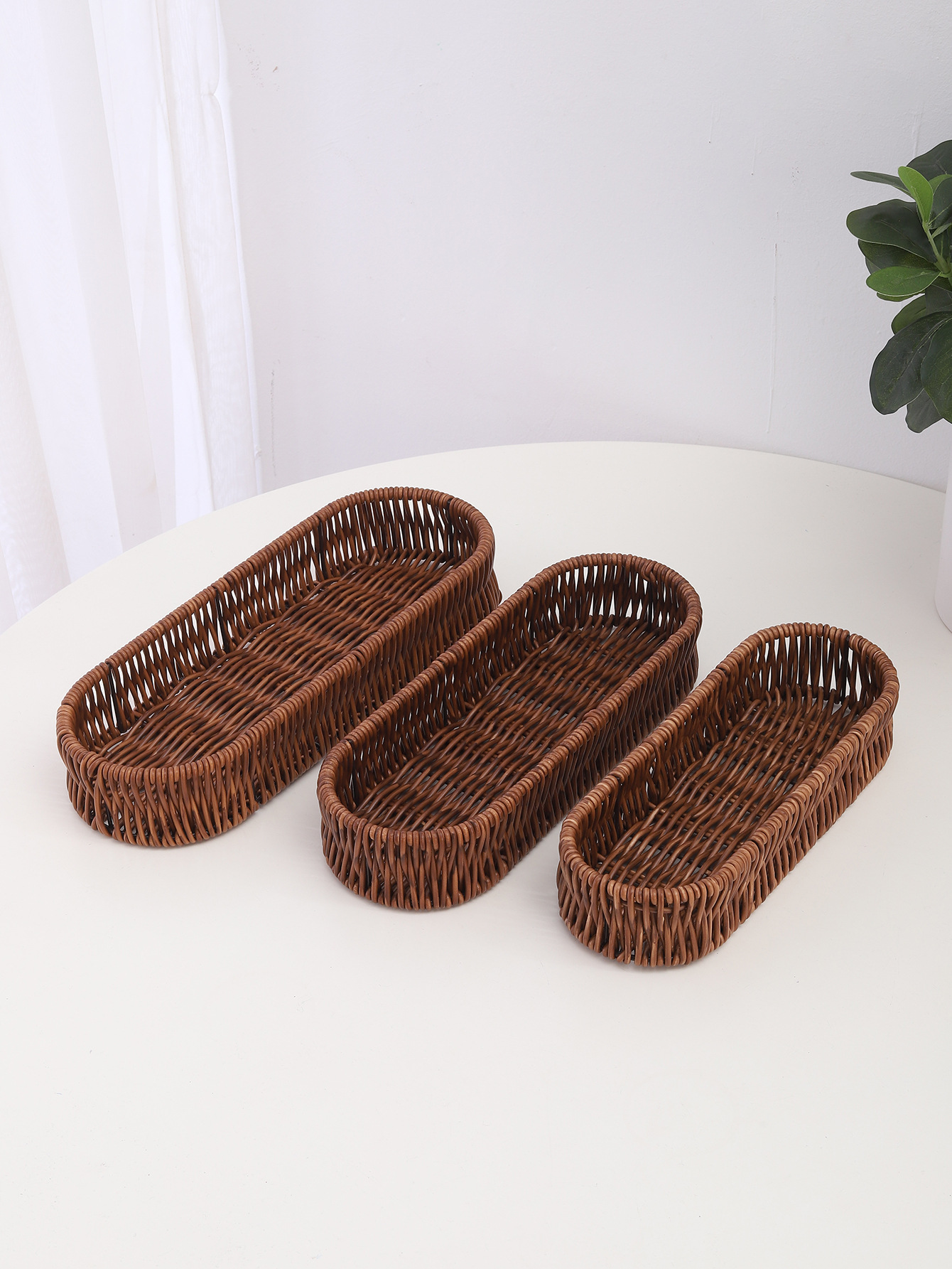 简约藤编刀叉勺收纳篮椭圆形方形家用收纳篮详情2