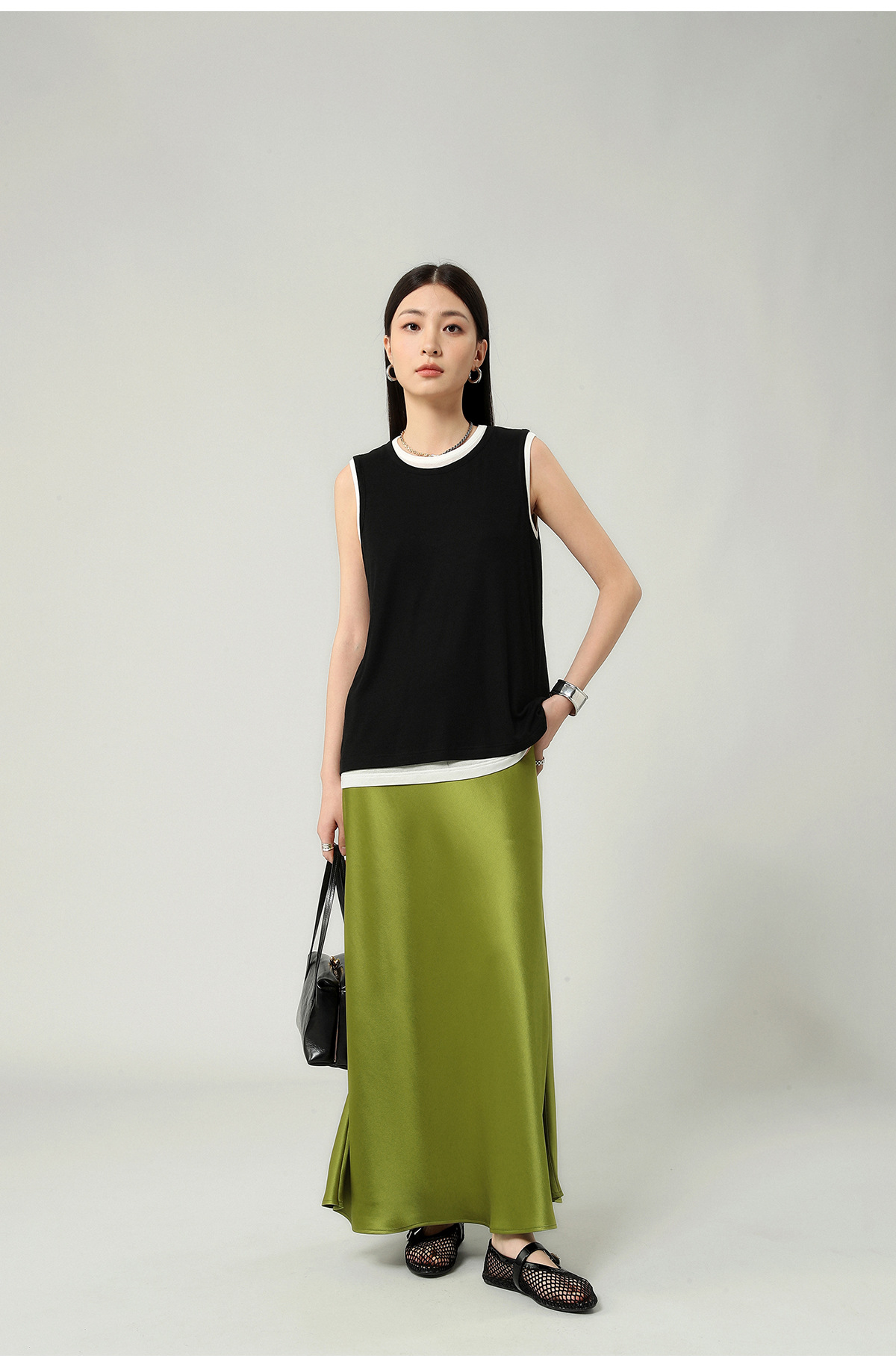 醋酸缎面丝光感柔软垂顺牛筋高腰长款半身裙女2025夏新款飘逸长裙详情21