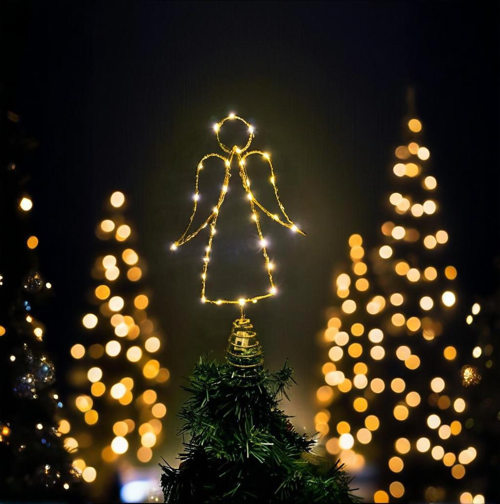 跨境新款圣诞树顶星天使铁艺装饰带灯撒粉发光节日氛围工艺品办公圣诞用品详情1