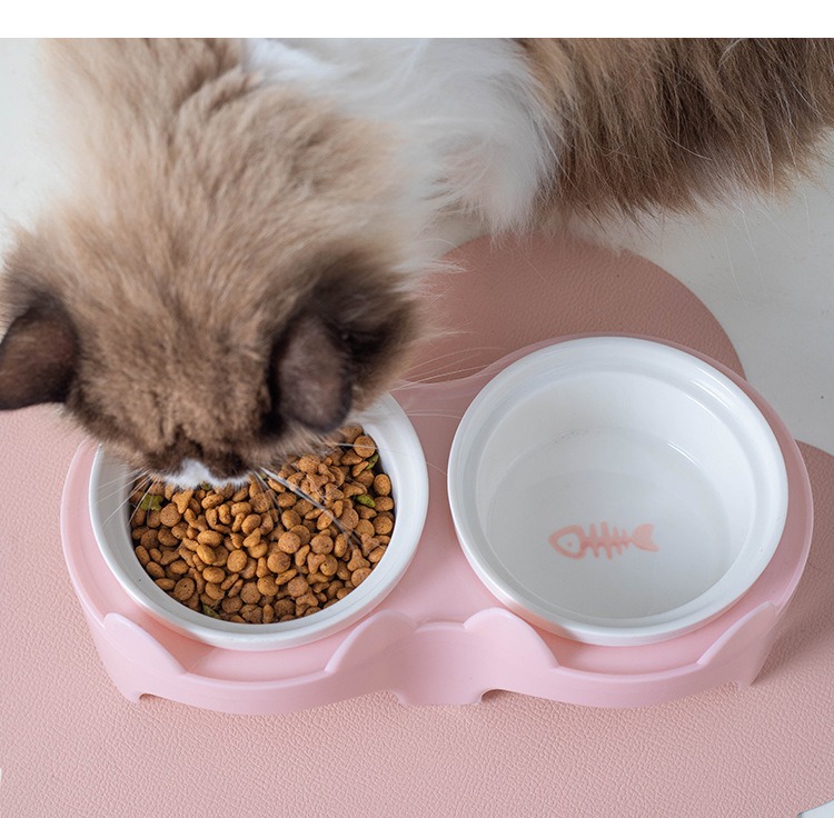 猫碗陶瓷猫食盆猫咪碗宠物碗斜口保护颈椎防打翻双碗喝水喂食一体详情12