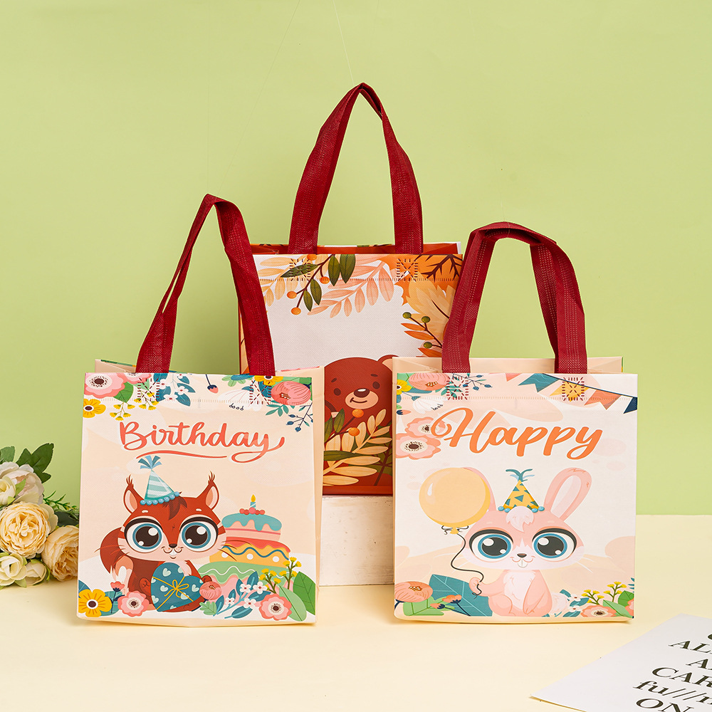 可爱卡通覆膜无纺布手提袋儿童便携购物袋宝宝满月折叠伴手礼品袋详情3
