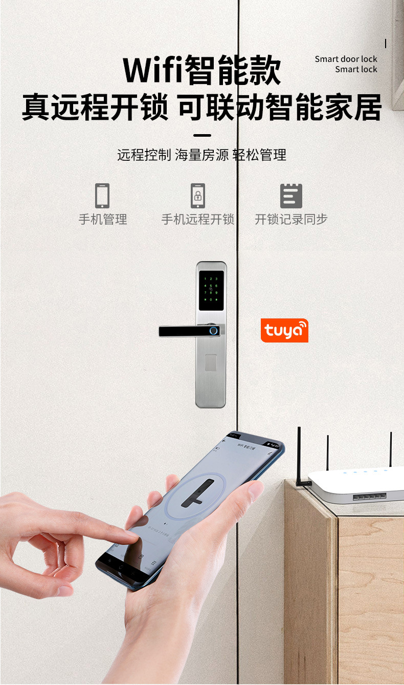 Tongtong Lock Silver and black dual-color smart door lock with facial and fingerprint recognition and blue backlit keyboard pic 14