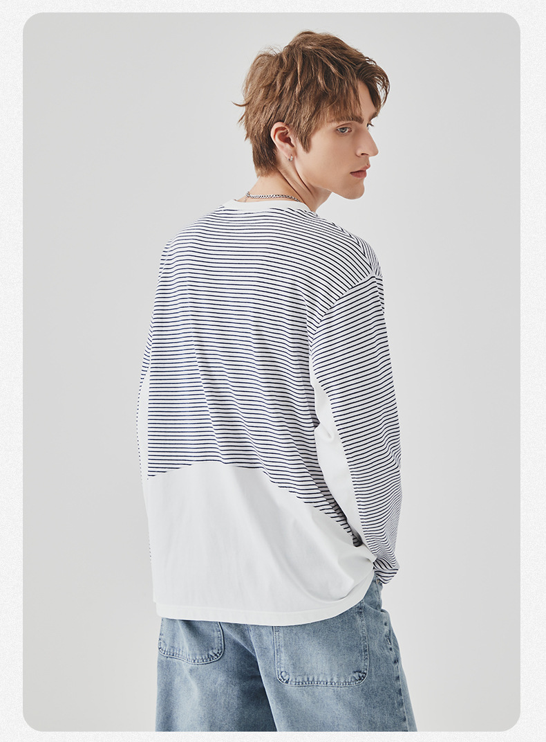 APO男装|撞色条纹长袖T恤男士春秋季潮牌宽松圆领内搭上衣打底衫详情18