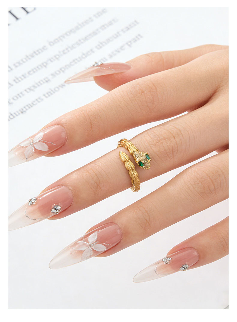 A niche high-end gold brushed snake opening ring, copper alloy, real gold electroplated with zircon, adjustable ring pic 13