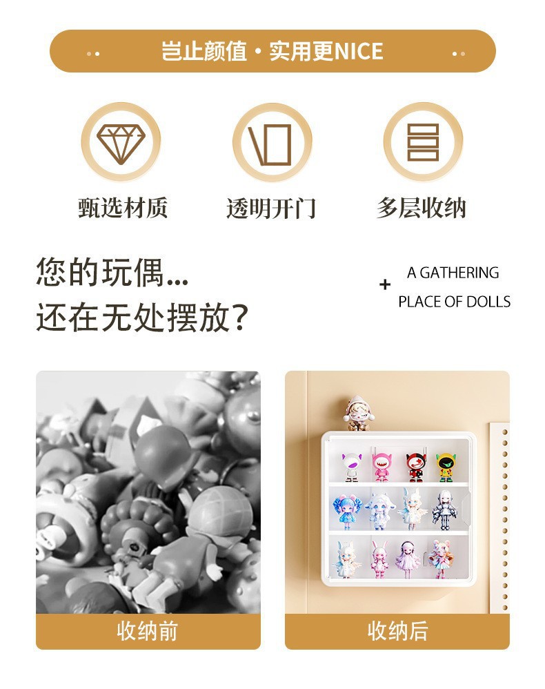 壁挂玩偶盲盒收纳展示架磁吸泡泡玛特手办展柜防尘公仔盲盒收纳盒详情13