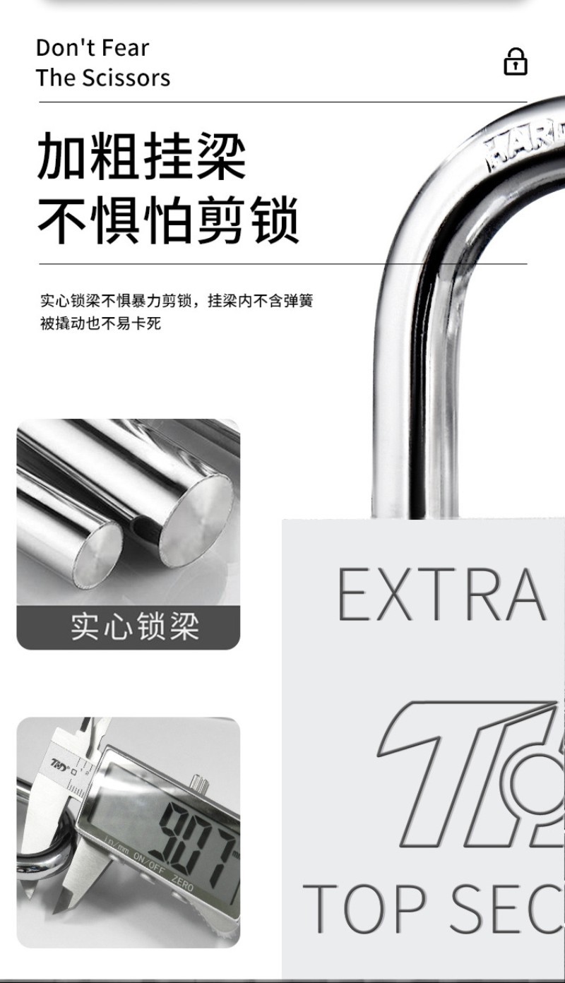 Factory direct sales of Tianhuada 30/60mm square long and short beam small padlock, imitation stainless steel blade lock, single opening pic 3