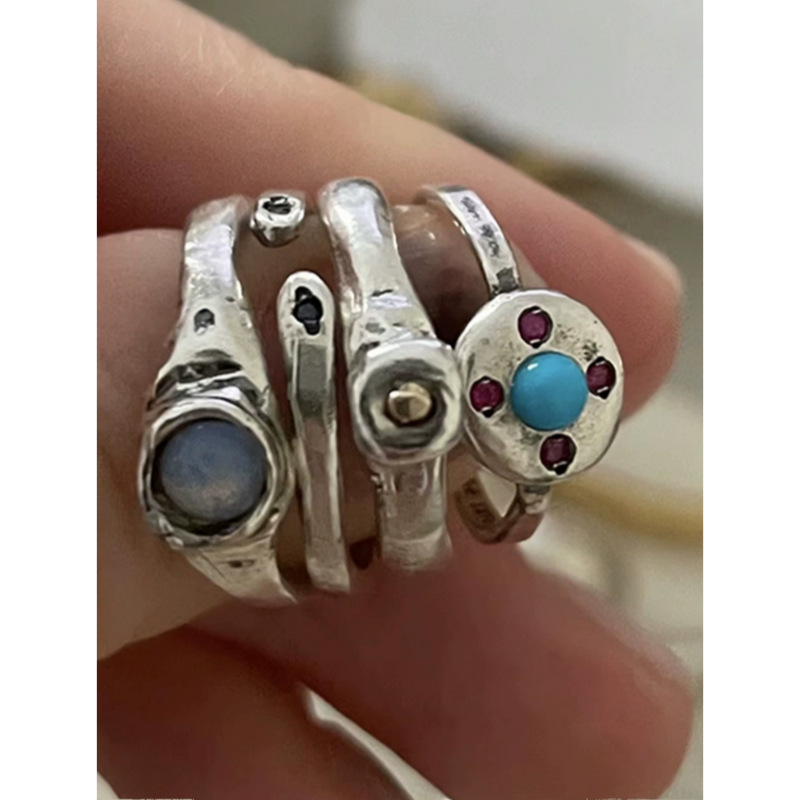 韩国小众设计mars复古手工天然欧珀石戒指女做旧简约百搭叠戴指戒详情1