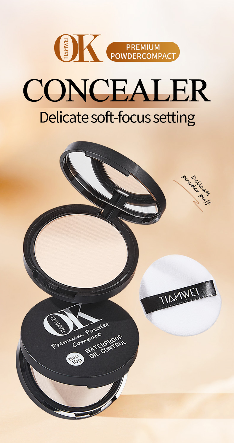 Tianwei Cross-border OK English Version Matte, Fine, smooth, clear, natural, long-lasting, setting and concealer powder compact pic 3