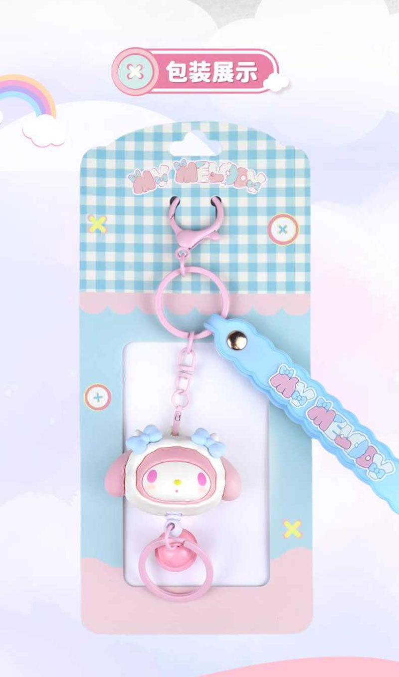 Sanrio official plush toy pull ring pendant, a pleasant and stress-relieving bell keychain bag pendant, decorated with a girlish heart pic 11