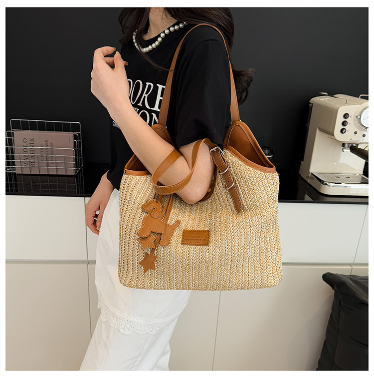 Large-capacity tote bag for women, 2025 new style hand-woven straw bag, commuting, seaside vacation, beach single-shoulder bag, national trend bag pic 21