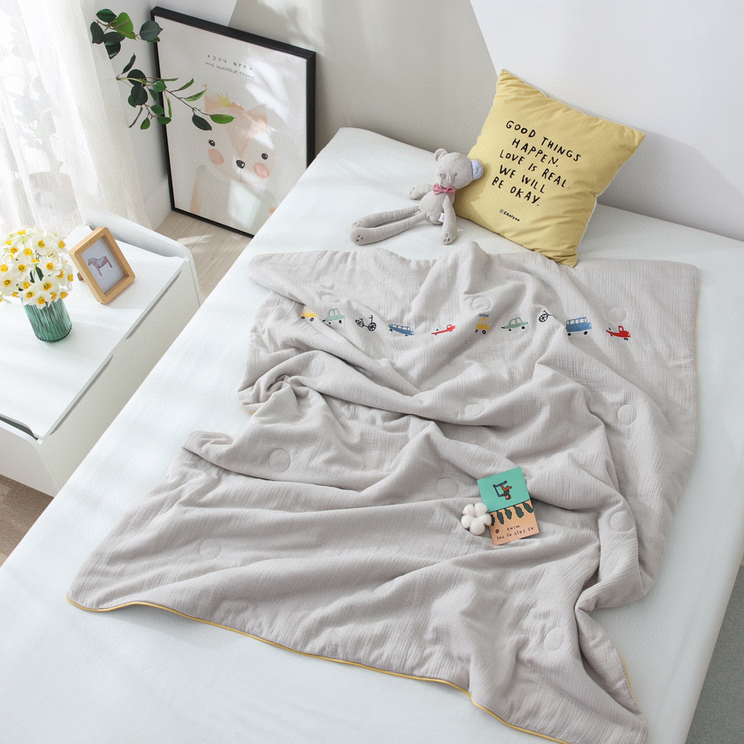 Summer pure cotton double-layer gauze air-conditioned quilt for newborns, washed and embroidered baby summer quilt pic 3