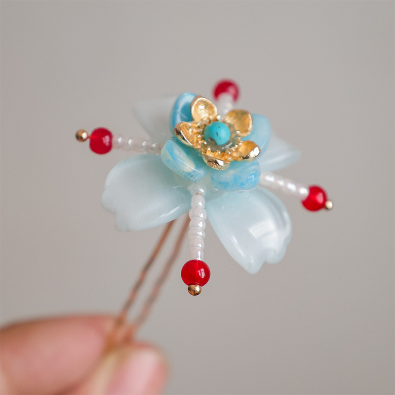 Ancient-style Hanfu headwear decorated with U-shaped small hairpins for fresh hair cover, traditional Chinese-style flower hairpins, and walking and swaying cheongsam hair accessories pic 7