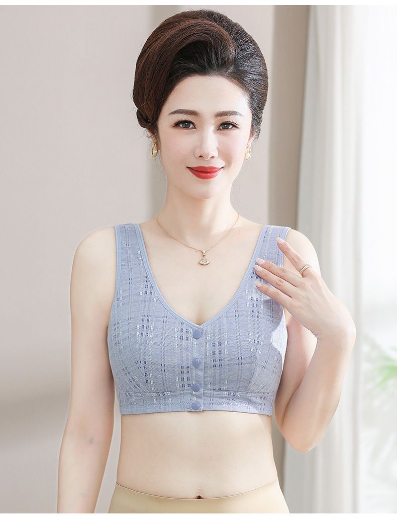 中年妈妈女士内衣中老年人纯棉前扣文胸前开扣新款无痕内衣超轻薄详情17