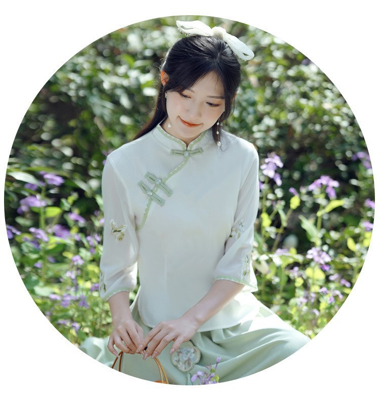 国潮国潮民国风夏季女修身旗袍上衣薄款汉元素汉服套装文艺气质唐装茶艺服国潮详情14